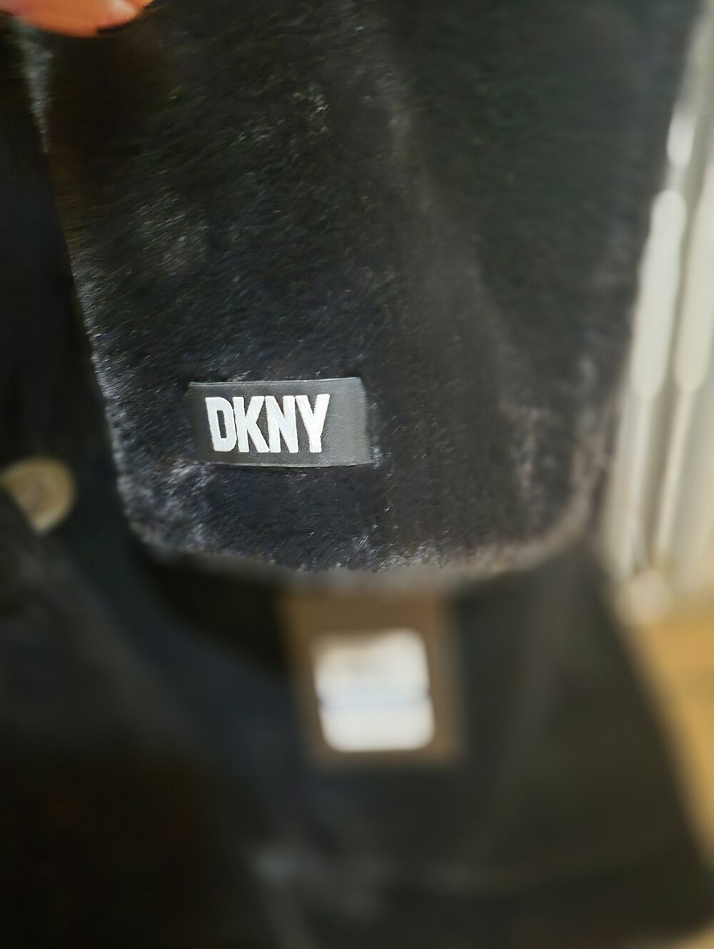 DKNY Black Faux Fur Long Coat with Notch Collar - Picture 4 of 6